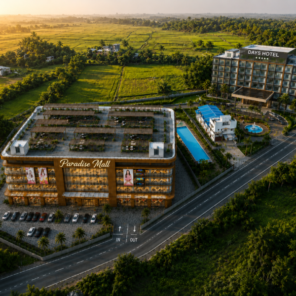 3D architectural walkthrough services showcasing a modern commercial mall and luxury hotel with photorealistic 3D rendering services by the best 3D walkthrough services provider.