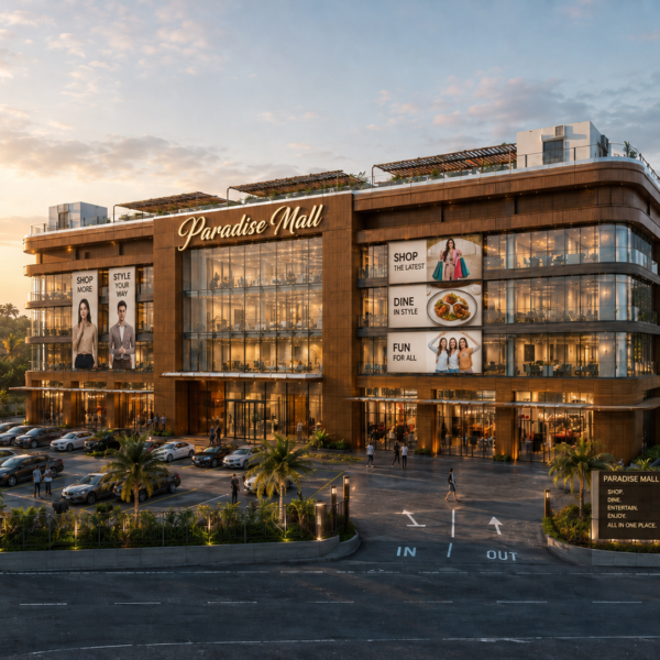 Modern commercial mall exterior created using 3D rendering services and 3D architectural walkthrough services, delivering realistic visualization by the best 3D walkthrough services team.